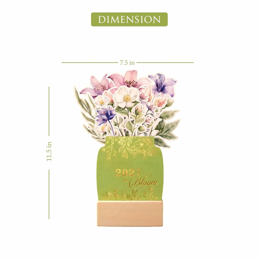 2027 Calendar for Desk – Floral Vase & Wooden Stand (Non-Customised)