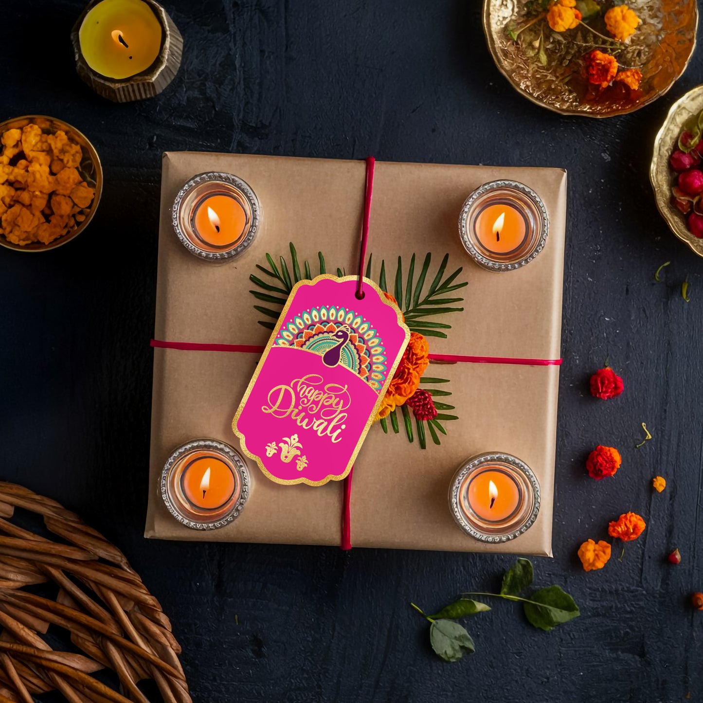 Diwali Tags Happy Diwali Gold Foil Gift Tags