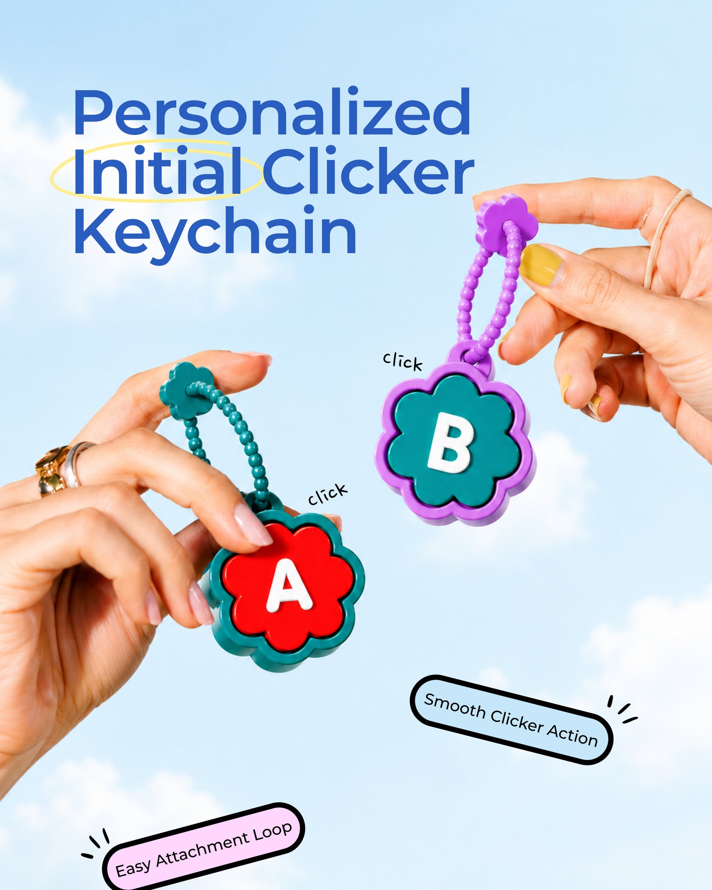 Flower Fidget Clicker Initial Keychain | Personalized A–Z Letter Keychain