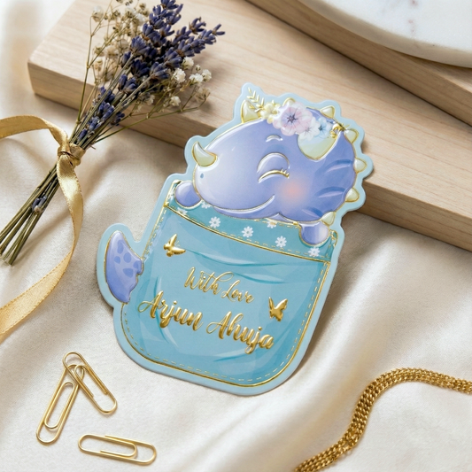 Customized Gold Embossed Dino Shaped Gift Tags for Kids
