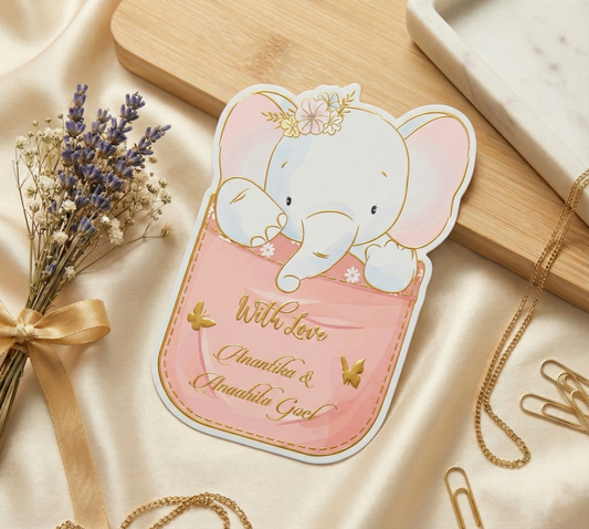 Customized Gold Embossed Elephant Shaped Gift Tags for Kids