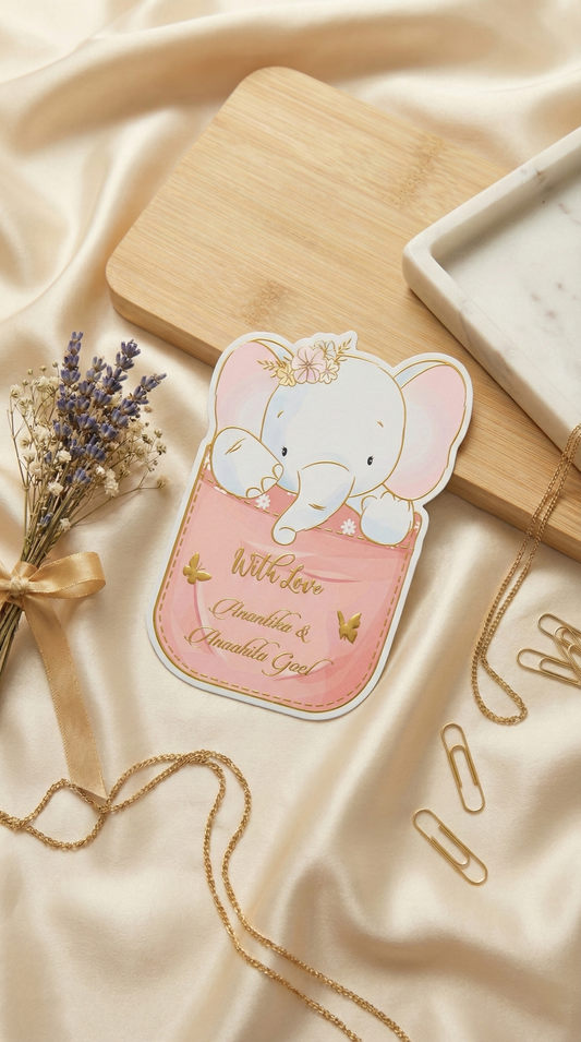 Customized Gold Embossed Elephant Shaped Gift Tags for Kids