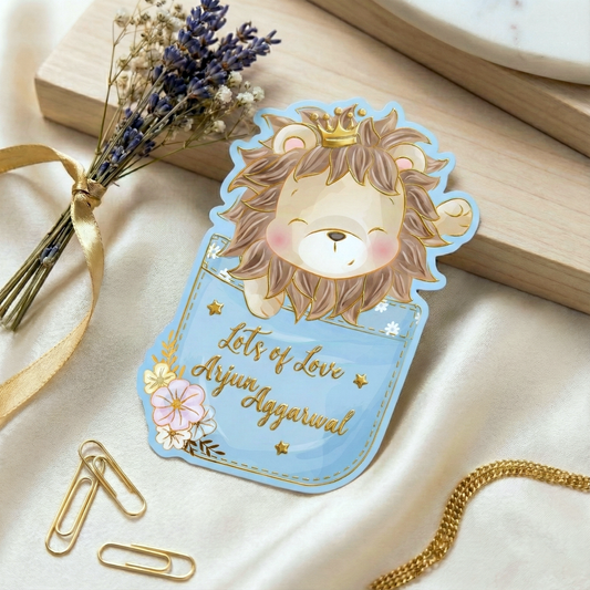 Customized Gold Embossed Lion Shaped Gift Tags for Kids