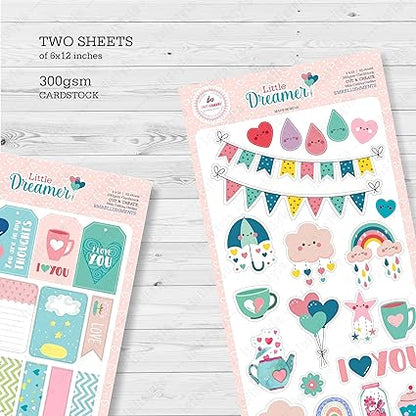 Little Dreamer Dreamer Scrapbook Die Cut Elements Sheet 2 Elements Sheet Embellishment Tag 300 GSM Sheets 6x12 inches