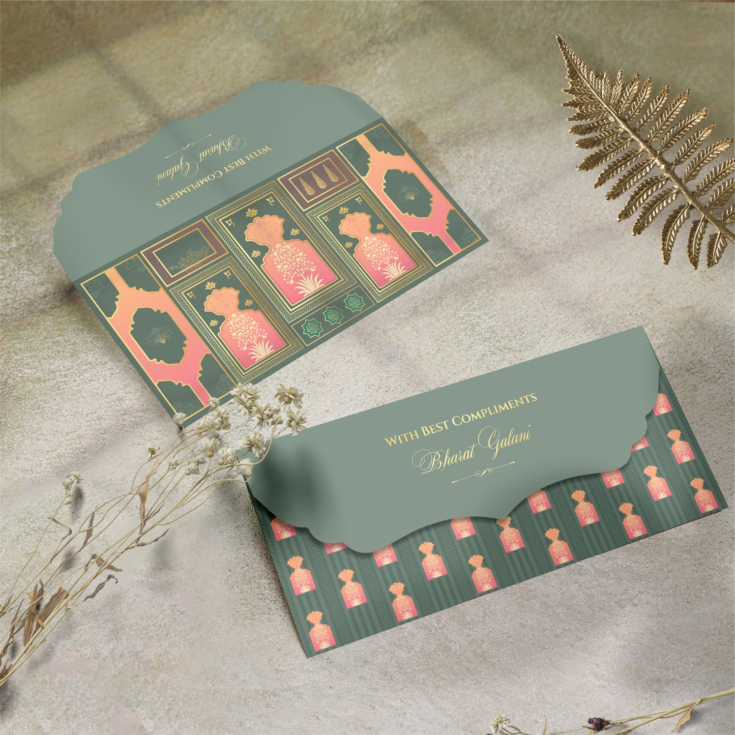 LUXURY MONEY ENVELOPE | OLIVE CORAL MOTIF