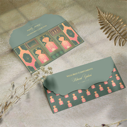 LUXURY MONEY ENVELOPE | OLIVE CORAL MOTIF