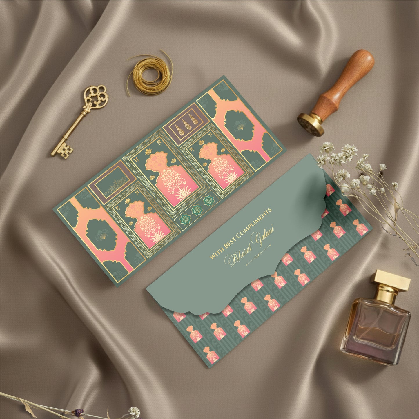 LUXURY MONEY ENVELOPE | OLIVE CORAL MOTIF