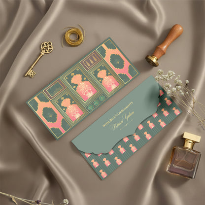 LUXURY MONEY ENVELOPE | OLIVE CORAL MOTIF