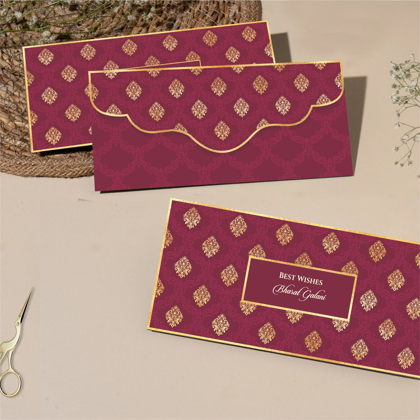 Royal Crimson Gold Foil Shagun Envelope