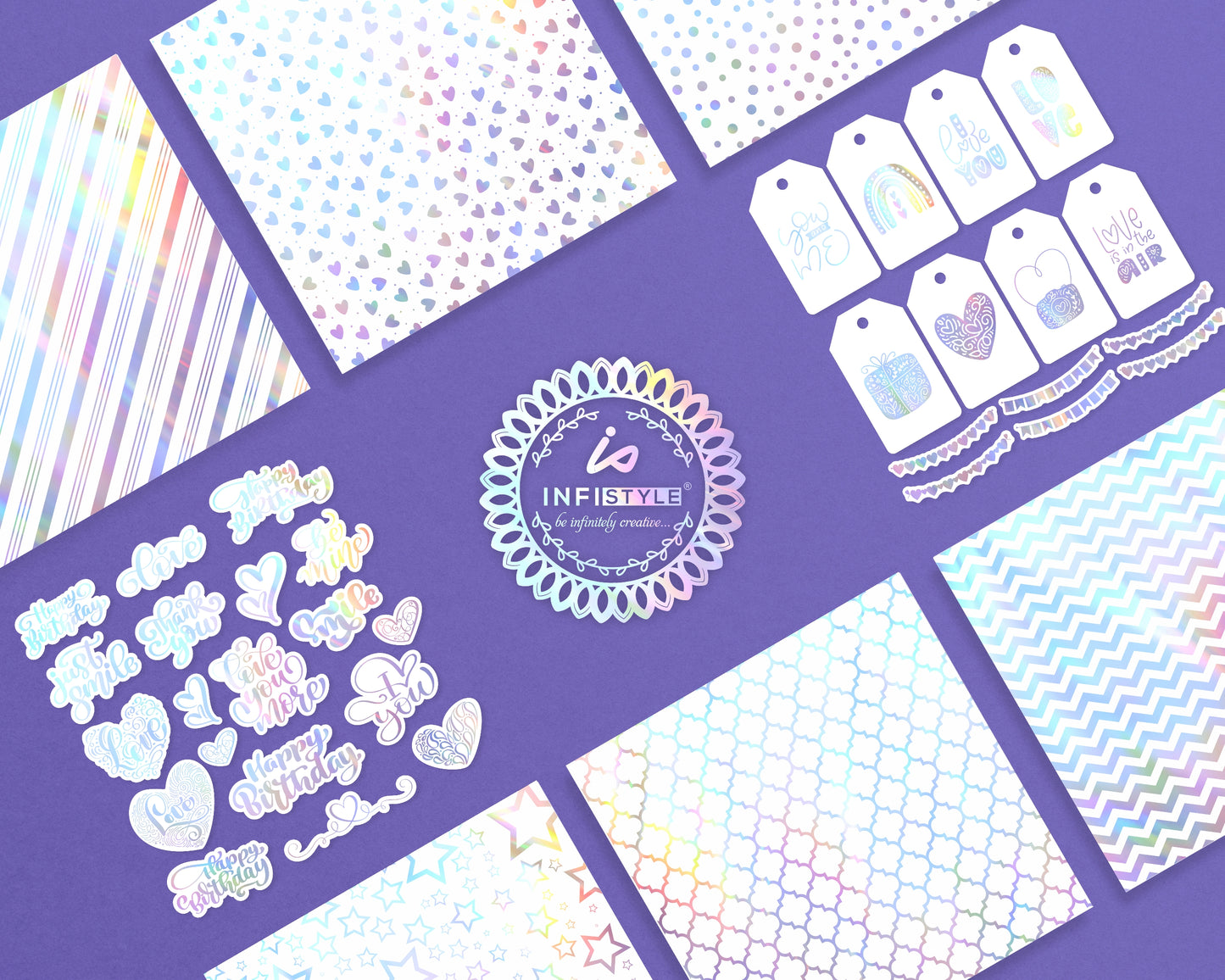 Rainbow Foil Paper Pattern Pack 24 Sheets