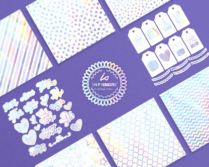 Rainbow Foil Paper Pattern Pack 24 Sheets