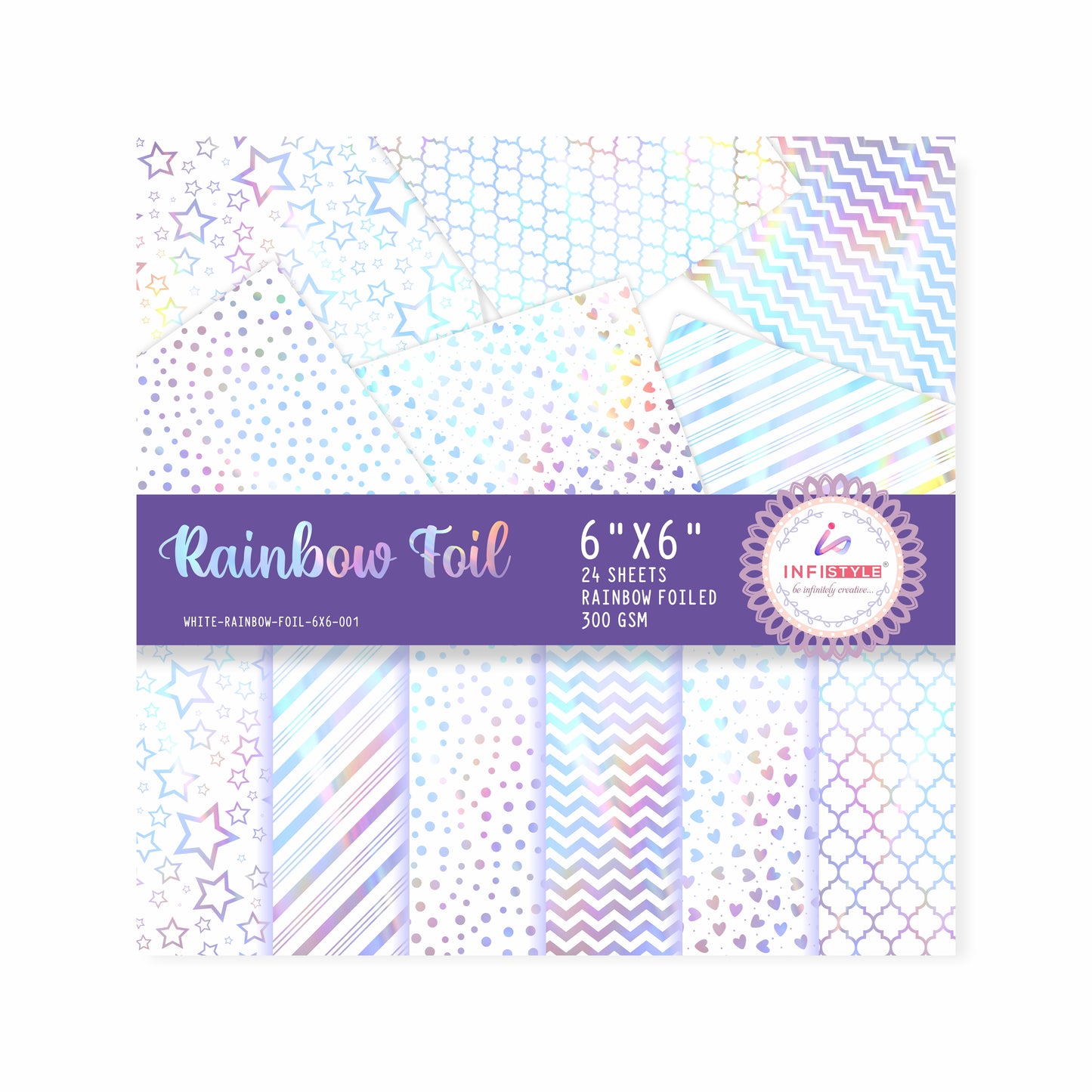 Rainbow Foil Paper Pattern Pack 24 Sheets