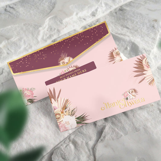 Romantic Floral Shagun Envelope in Pink with Custom Names