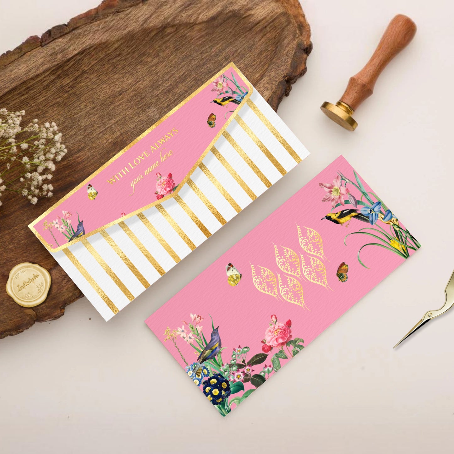 Pink Floral Bird Design Shagun Envelope