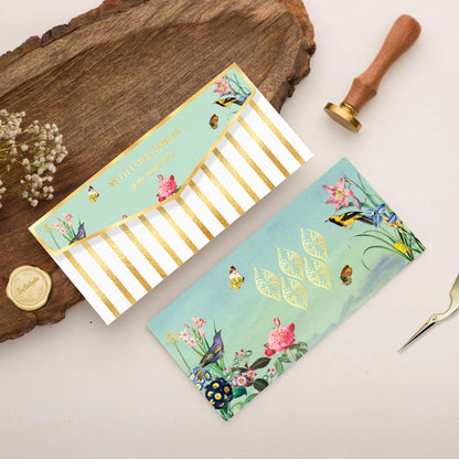 Mint Green Floral Bird Design Envelope