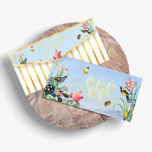 Sky Blue Floral & Bird Shagun Envelope | With Love Always