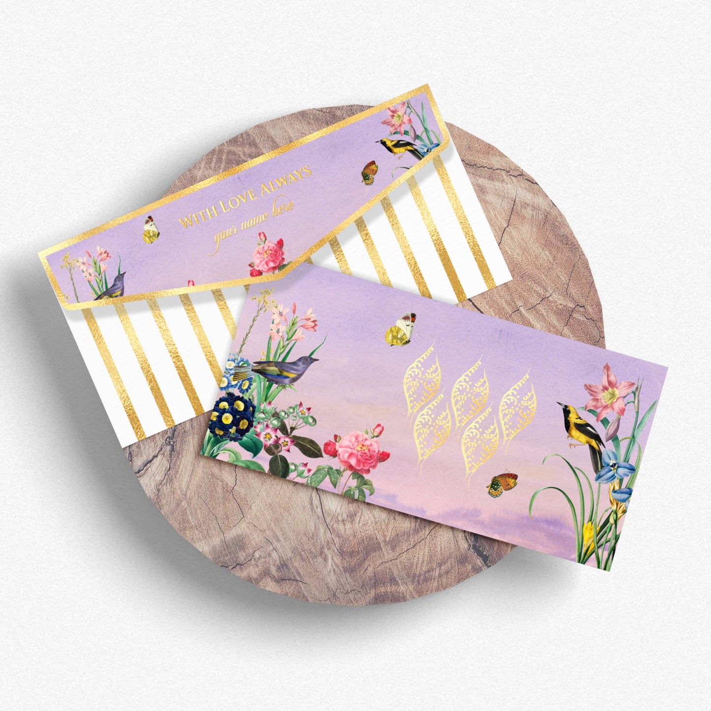 Lavender Floral Bird Design Envelope