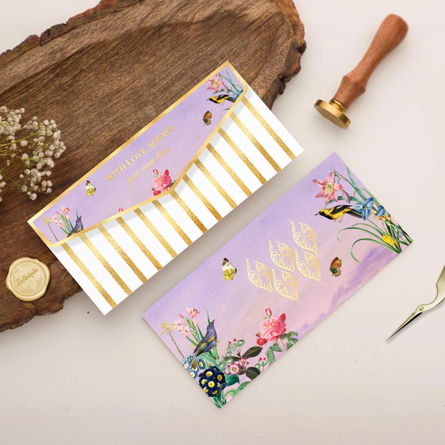 Lavender Floral Bird Design Envelope