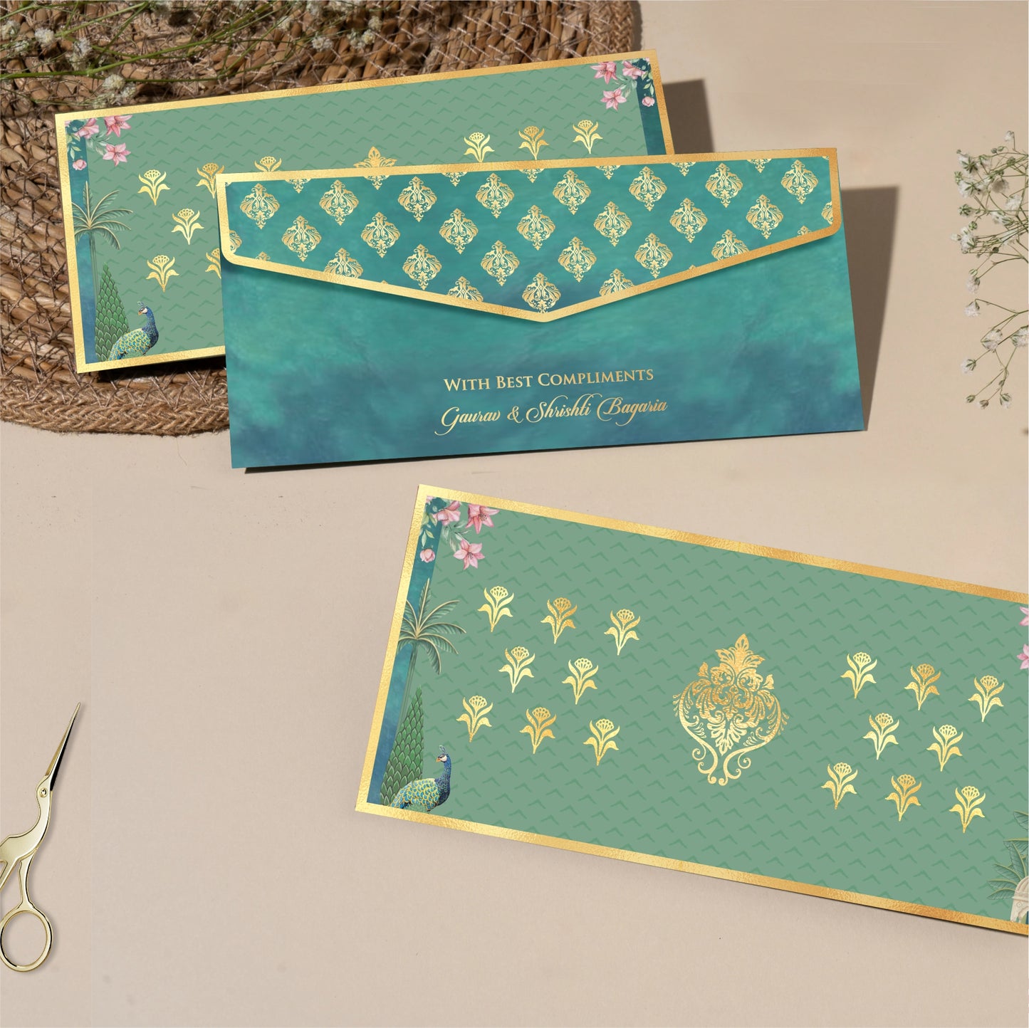 Royal Peacock Gold Foil Shagun Envelope