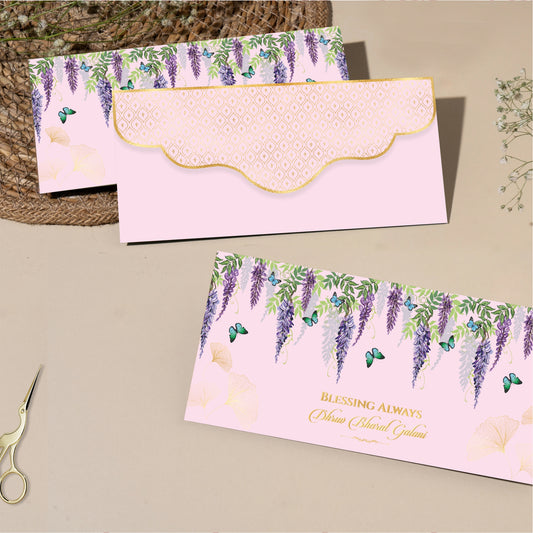 Pink Wisteria Gold Foil Shagun Envelope