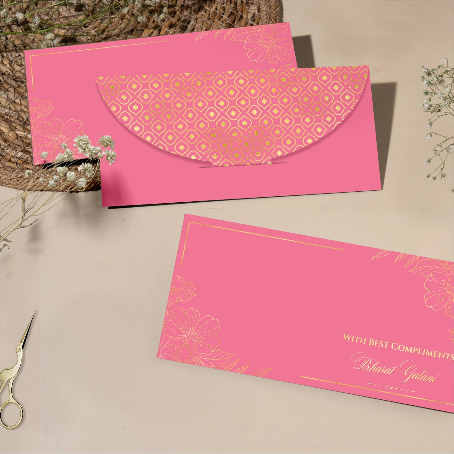 Elegant Pink Gold Foil Shagun Envelope