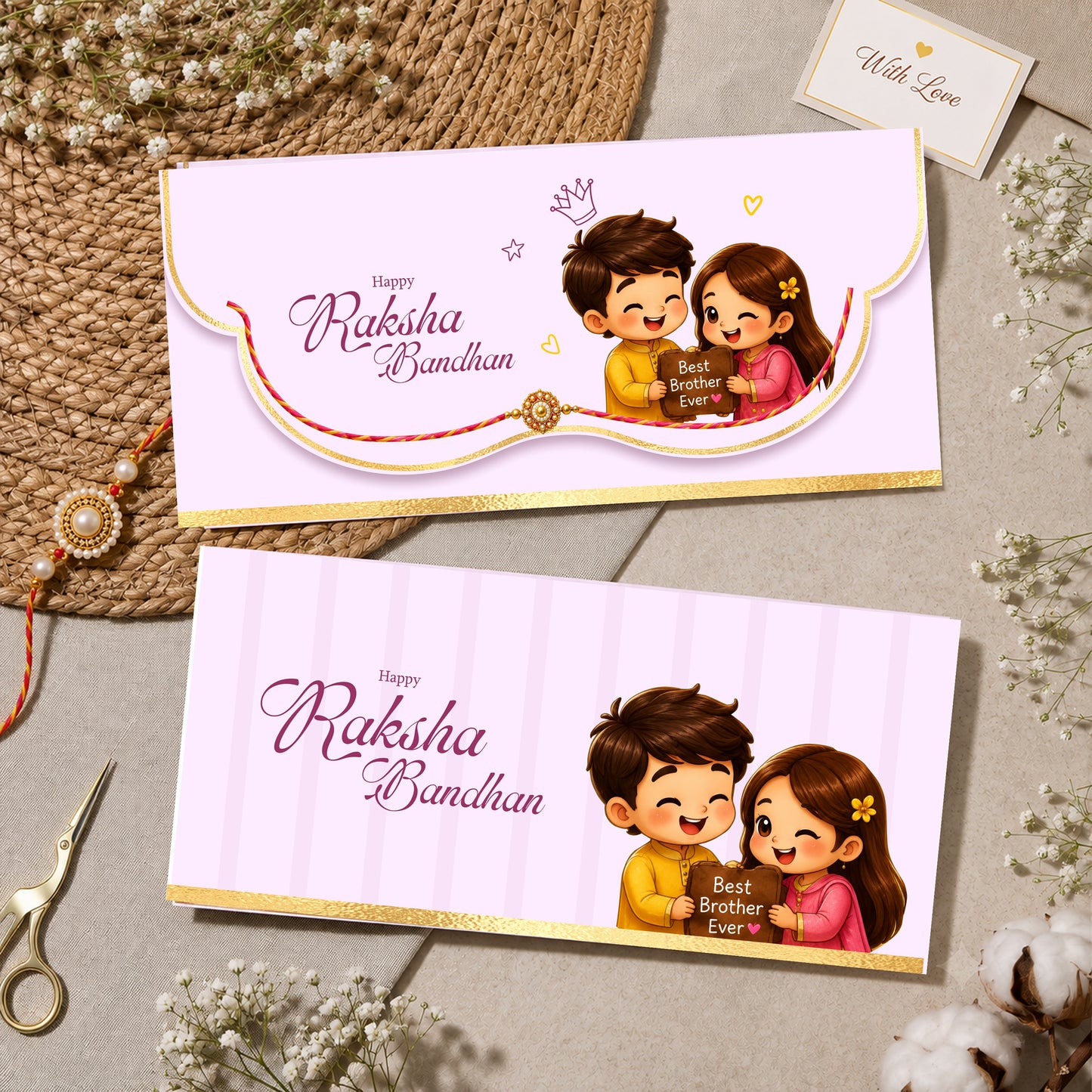 Personalized Rakhi Envelope with Name |  Rakshabandhan Money Envelope for Brother