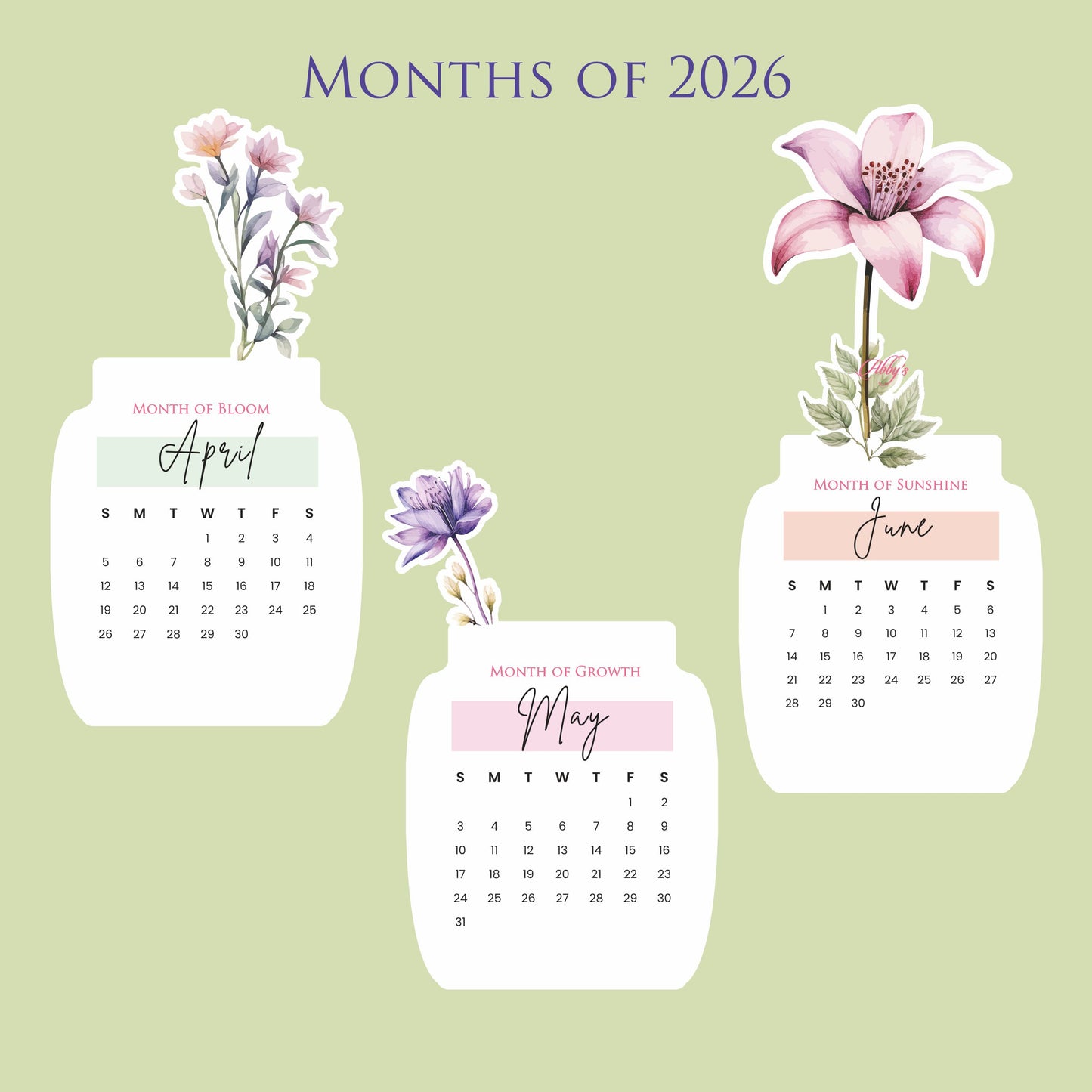 2026 Calendar for Desk – Floral Vase & Wooden Stand (Non-Customised)