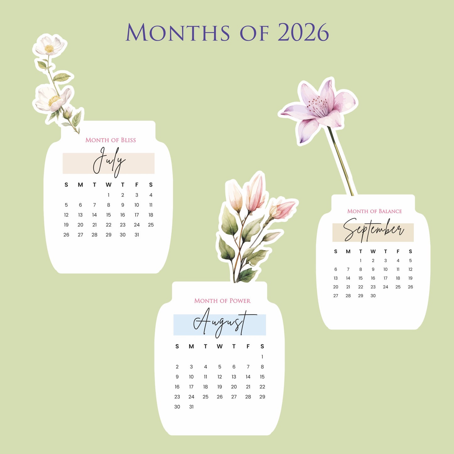 2026 Calendar for Desk – Floral Vase & Wooden Stand (Non-Customised)