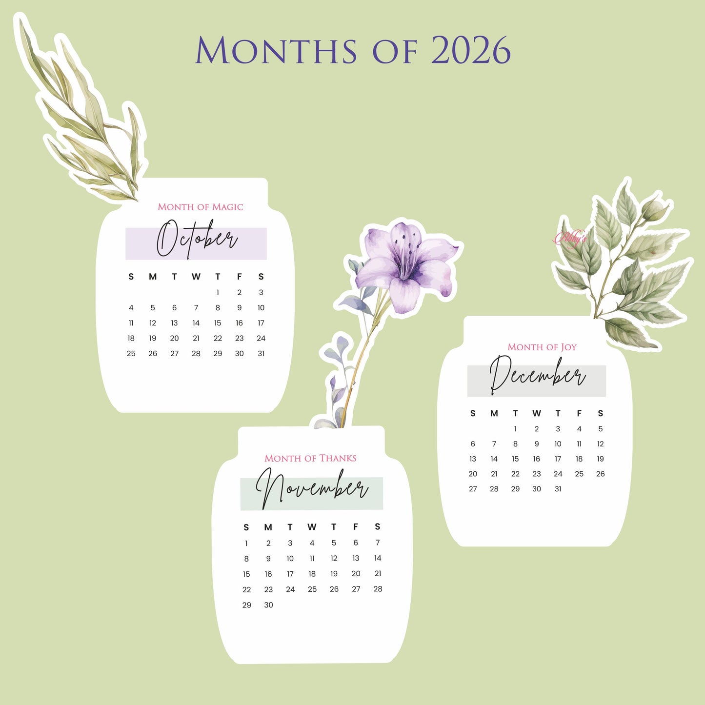 2026 Calendar for Desk – Floral Vase & Wooden Stand (Non-Customised)
