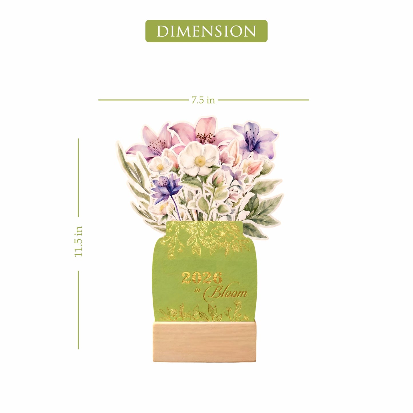 2026 Calendar for Desk – Floral Vase & Wooden Stand (Non-Customised)
