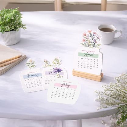 2026 Calendar for Desk – Floral Vase & Wooden Stand (Non-Customised)
