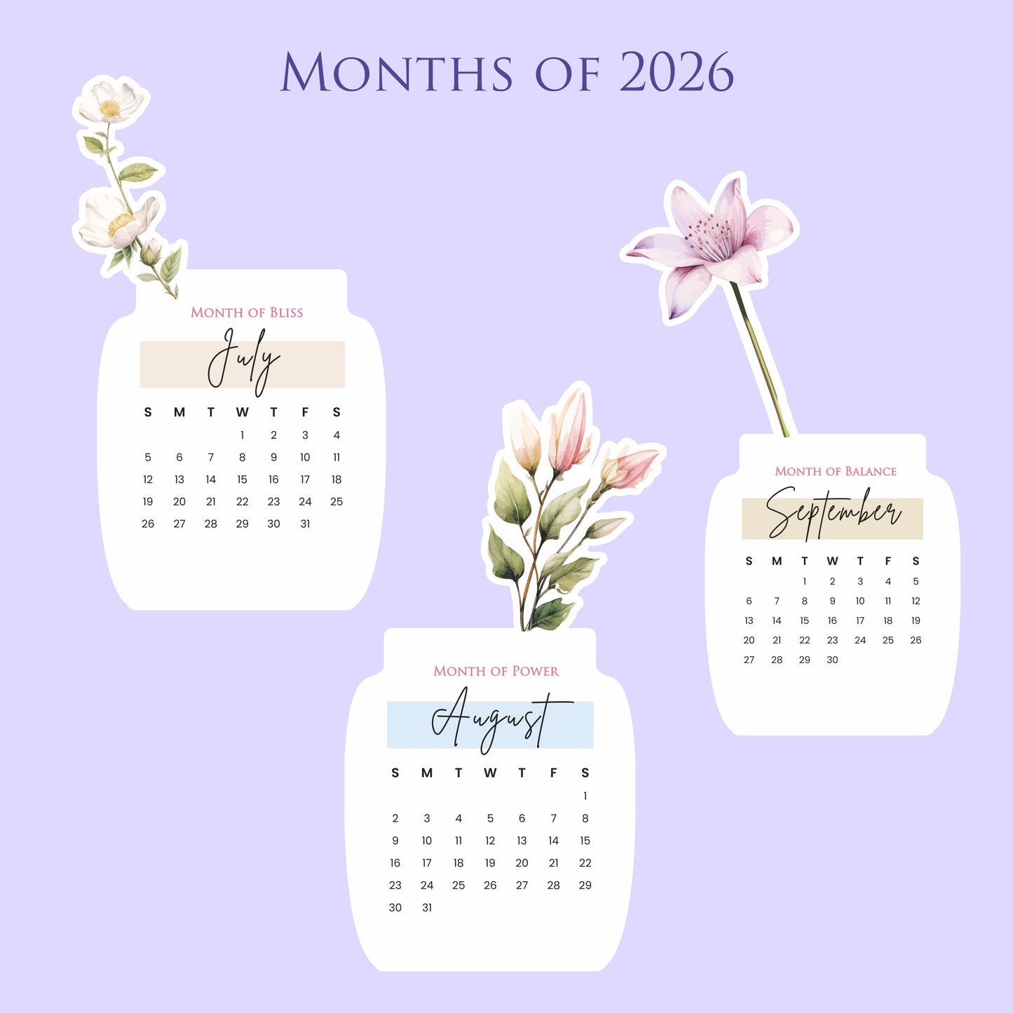 2026 Calendar for Desk – Floral Vase & Wooden Stand (Non-Customised)