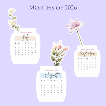2026 Calendar for Desk – Floral Vase & Wooden Stand (Non-Customised)