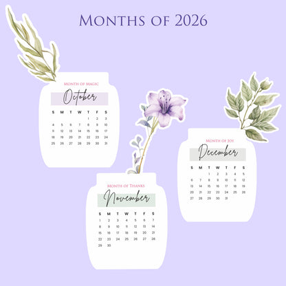 2026 Calendar for Desk – Floral Vase & Wooden Stand (Non-Customised)