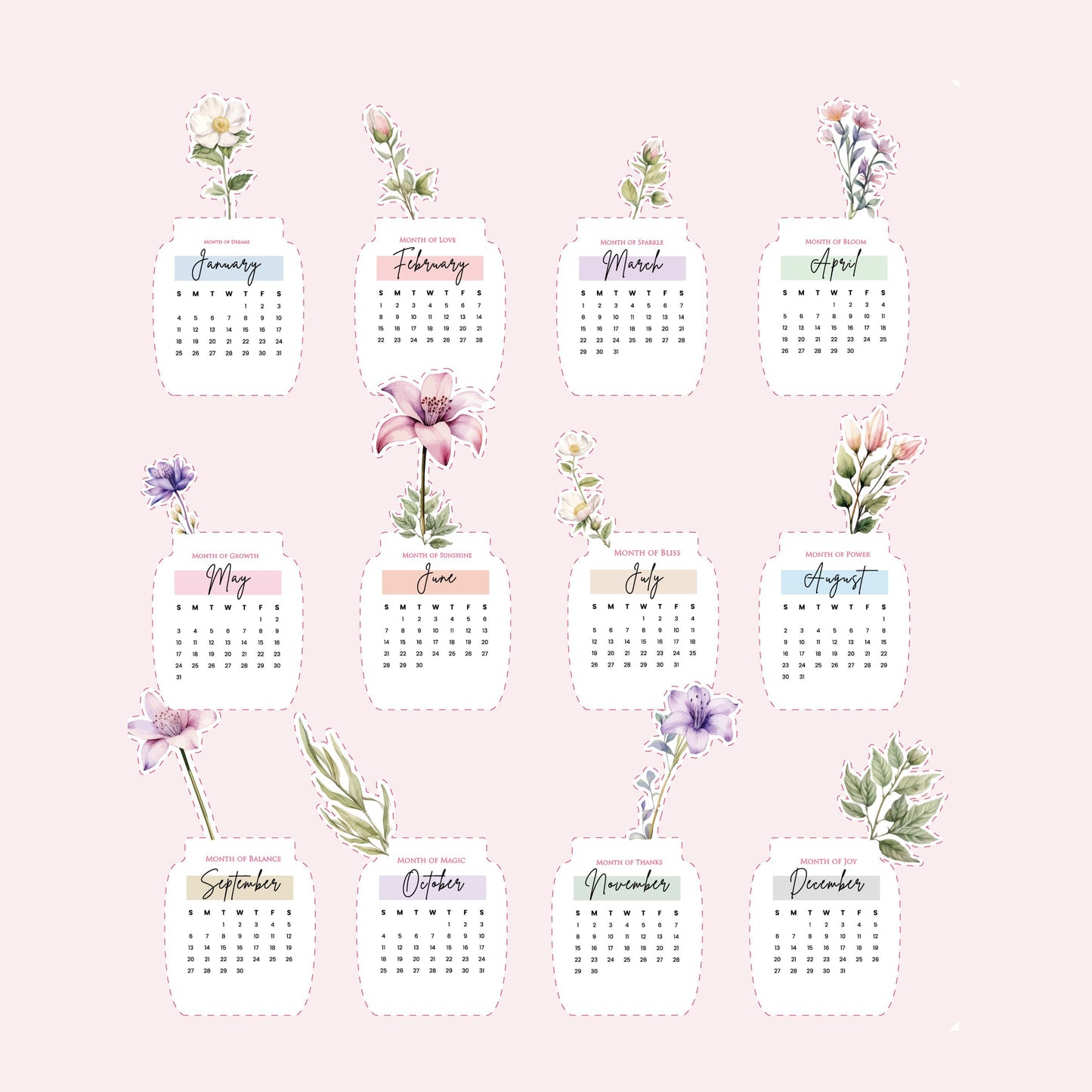 2026 Calendar for Desk – Floral Vase & Wooden Stand (Non-Customised)
