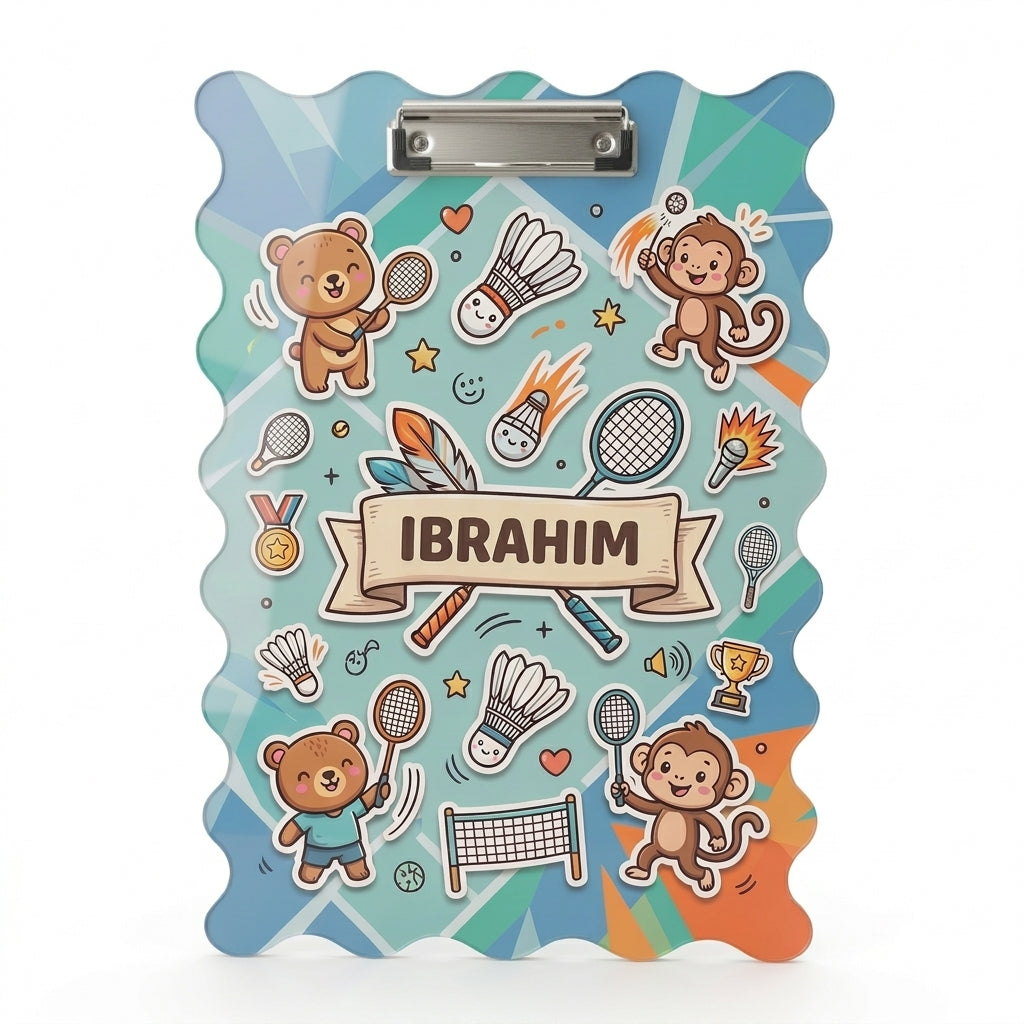 Customized Acrylic Exam Clipboard with Name | Personalized Name Examboard Badminton Theme