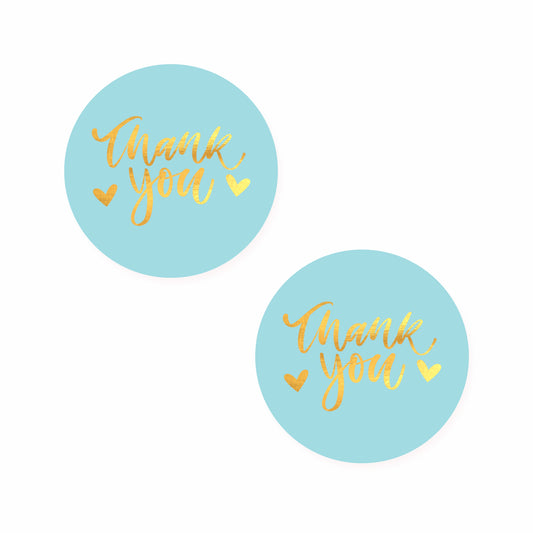 Blue Gold Foil Thank You Stickers