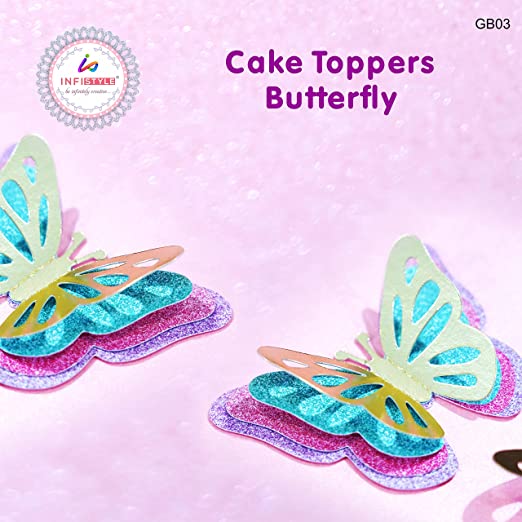 Infistyle Butterfly Cake Toppers Happy Birthday Cake Toppers Butterfly Multicolor Butterfly Topper 25 QTY