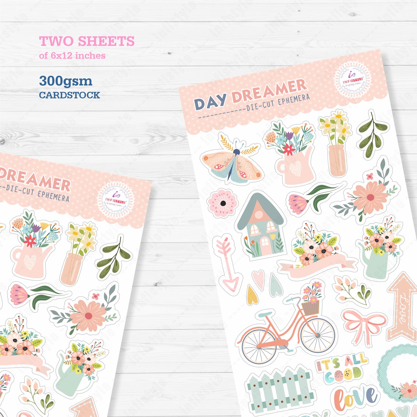 Dreamer Scrapbook Die Cut Elements Sheet 2 Elements Sheet Embellishment Tag 300 GSM Sheets 6x12 inches