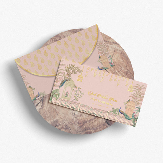 Blush Pink Peacock Garden Shagun Envelope with Best Wishes Message