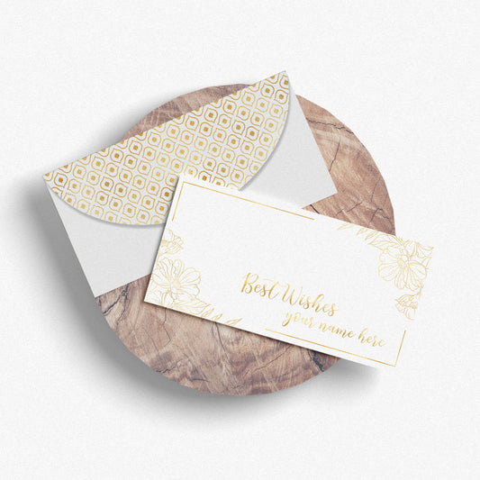 Elegant White and Gold Shagun Envelope with Floral Best Wishes Design
