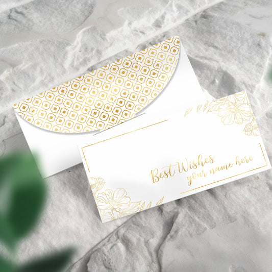 Elegant White and Gold Shagun Envelope with Floral Best Wishes Design