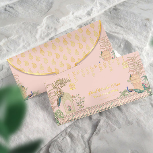 Blush Pink Peacock Garden Shagun Envelope with Best Wishes Message