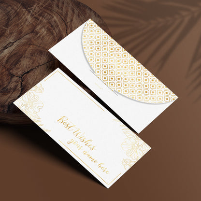 Elegant White and Gold Shagun Envelope with Floral Best Wishes Design